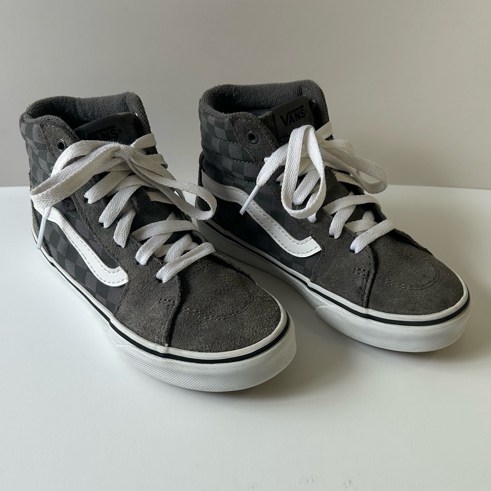 Vans Kids High-Top Sneakers - Dark Grey Checkered Sz 13